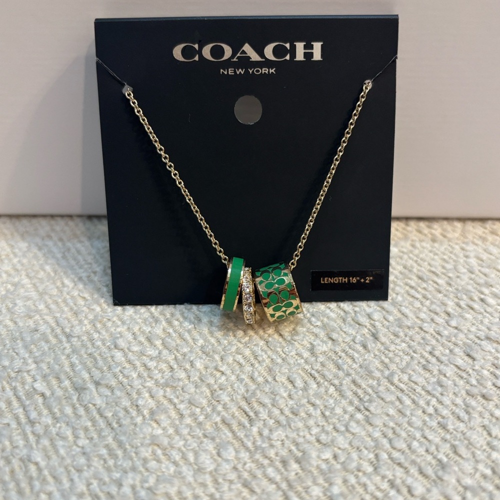 Coach Green and Gold Ring Pendant Necklace